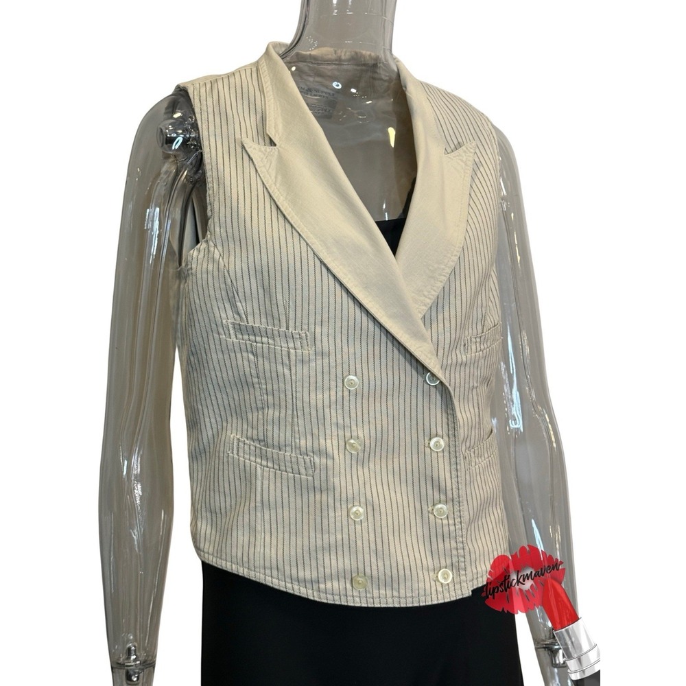Denim & Supply Vest Womens Large Cream Pinstripe Double Breasted Ralph Lauren